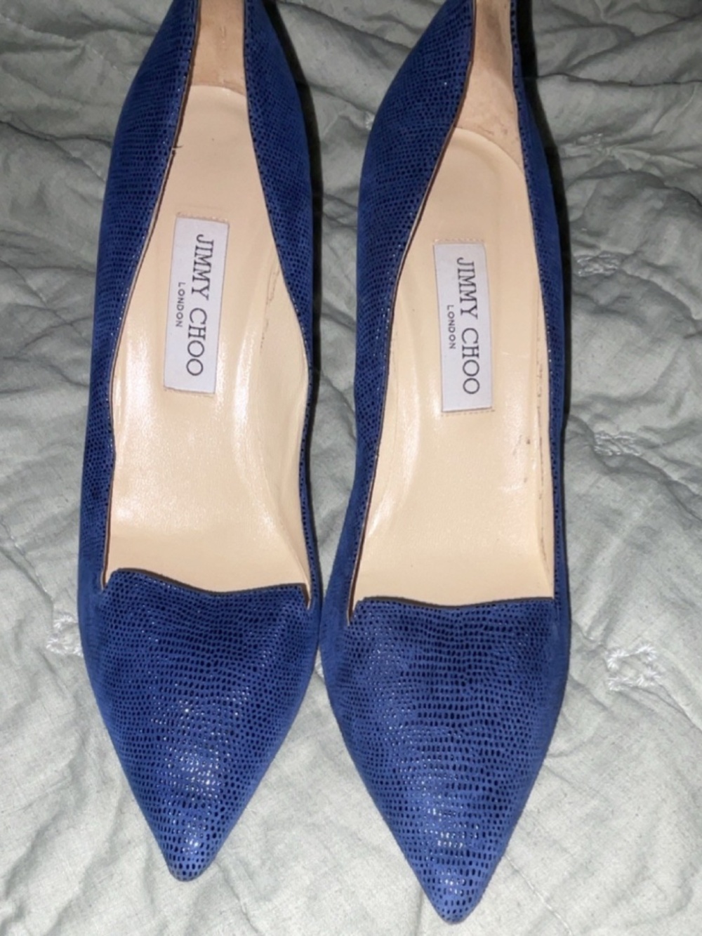 Jimmy Choo Blue Animal Print Leather Stiletto Pointed Toe Pumps Women's 9.5 B